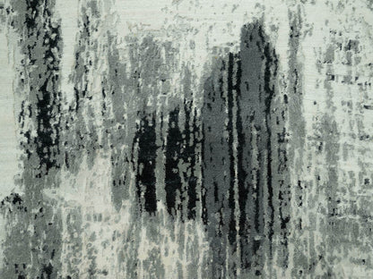 Modern / Contemporary hand-knotted wool/silk runner in Black, 4'0" x 10'0", SKU O090547