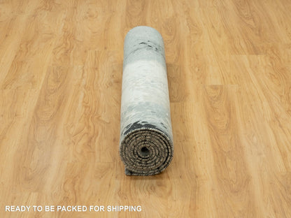 Modern / Contemporary hand-knotted wool/silk runner in Black, 4'0" x 10'0", SKU O090547