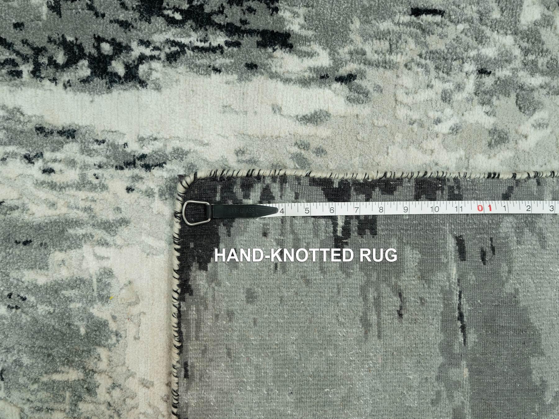 Modern / Contemporary hand-knotted wool/silk runner in Black, 4'0" x 10'0", SKU O090547