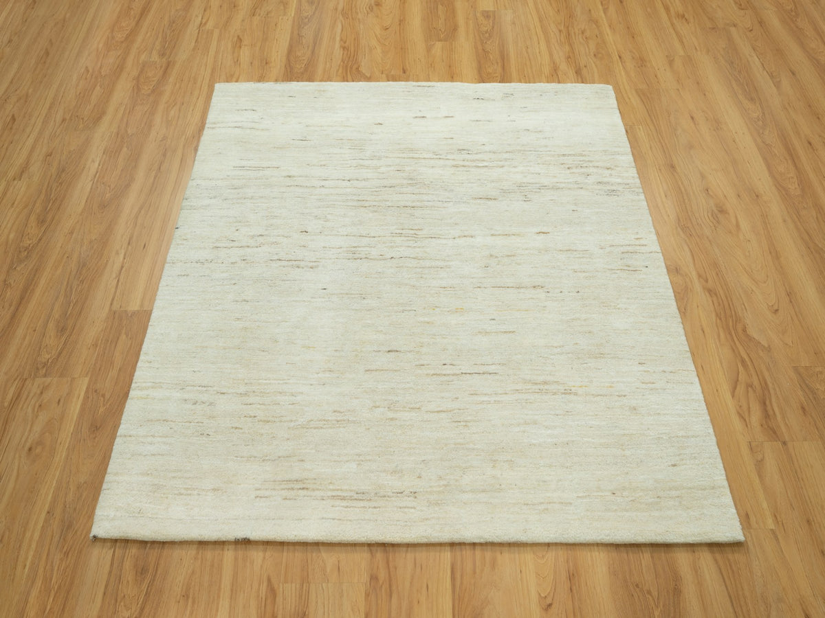 Gabbeh Modern / Contemporary hand-knotted wool rug in Ivory, 5'0" x 5'1", SKU O090551
