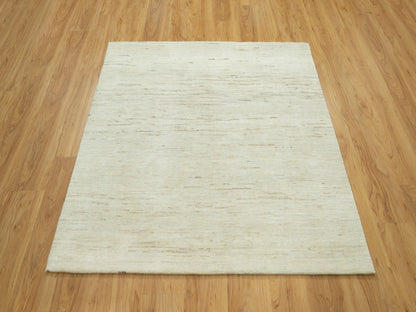 Ivory 5'0" x 5'1" Modern and Contemporary Hand knotted Wool Rug - Sku: O090551
