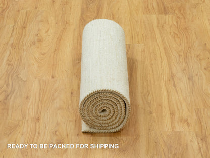 Ivory 2'6" x 8'1" Modern and Contemporary Hand knotted Wool Rug - Sku: O090554