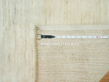 Ivory 2'6" x 8'1" Modern and Contemporary Hand knotted Wool Rug - Sku: O090554