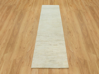 Ivory 2'5" x 8'2" Modern and Contemporary Hand knotted Wool Rug - Sku: O090555