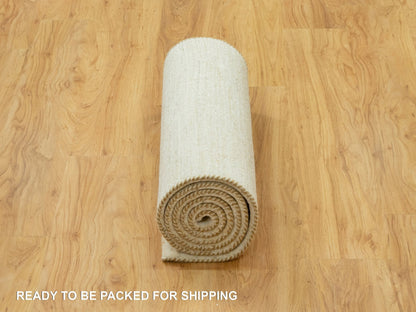 Ivory 2'5" x 8'2" Modern and Contemporary Hand knotted Wool Rug - Sku: O090555