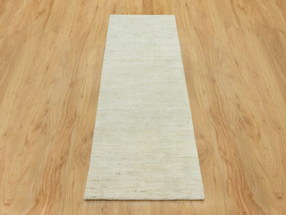Ivory 2'6" x 6'0" Modern and Contemporary Hand knotted Wool Rug - Sku: O090557