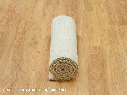 Ivory 2'6" x 6'0" Modern and Contemporary Hand knotted Wool Rug - Sku: O090557