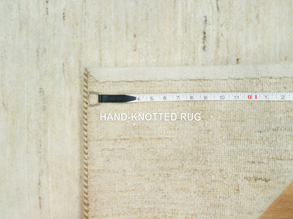 Ivory 2'6" x 6'0" Modern and Contemporary Hand knotted Wool Rug - Sku: O090557