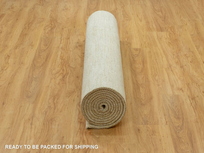 Ivory 5'1" x 13'8" Modern and Contemporary Hand knotted Wool Rug - Sku: O090559