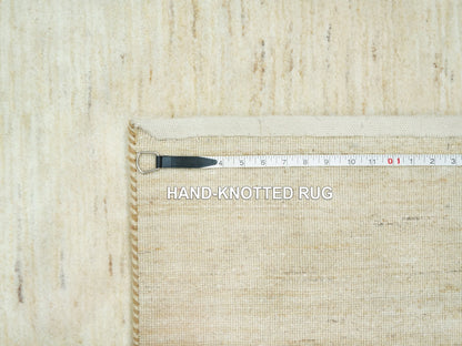 Ivory 5'1" x 13'8" Modern and Contemporary Hand knotted Wool Rug - Sku: O090559