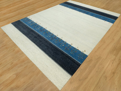 Ivory 9'10" x 14'0" Modern and Contemporary Hand knotted Wool Rug - Sku: O090569