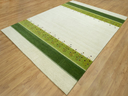 Ivory 8'10" x 12'0" Modern and Contemporary Hand knotted Wool Rug - Sku: O090571