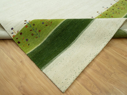 Ivory 8'10" x 12'0" Modern and Contemporary Hand knotted Wool Rug - Sku: O090571