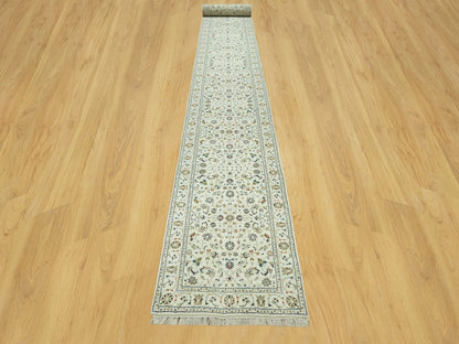 Ivory 2'9" x 20'0" Fine Oriental Hand knotted Wool Rug - Sku: O090613