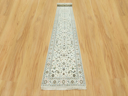 Ivory 2'10" x 19'10" Fine Oriental Hand knotted Wool Rug - Sku: O090614