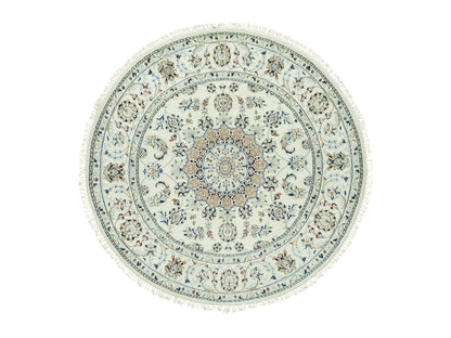 Ivory 5'0" x 5'0" Fine Oriental Hand knotted Wool Rug - Sku: O090617