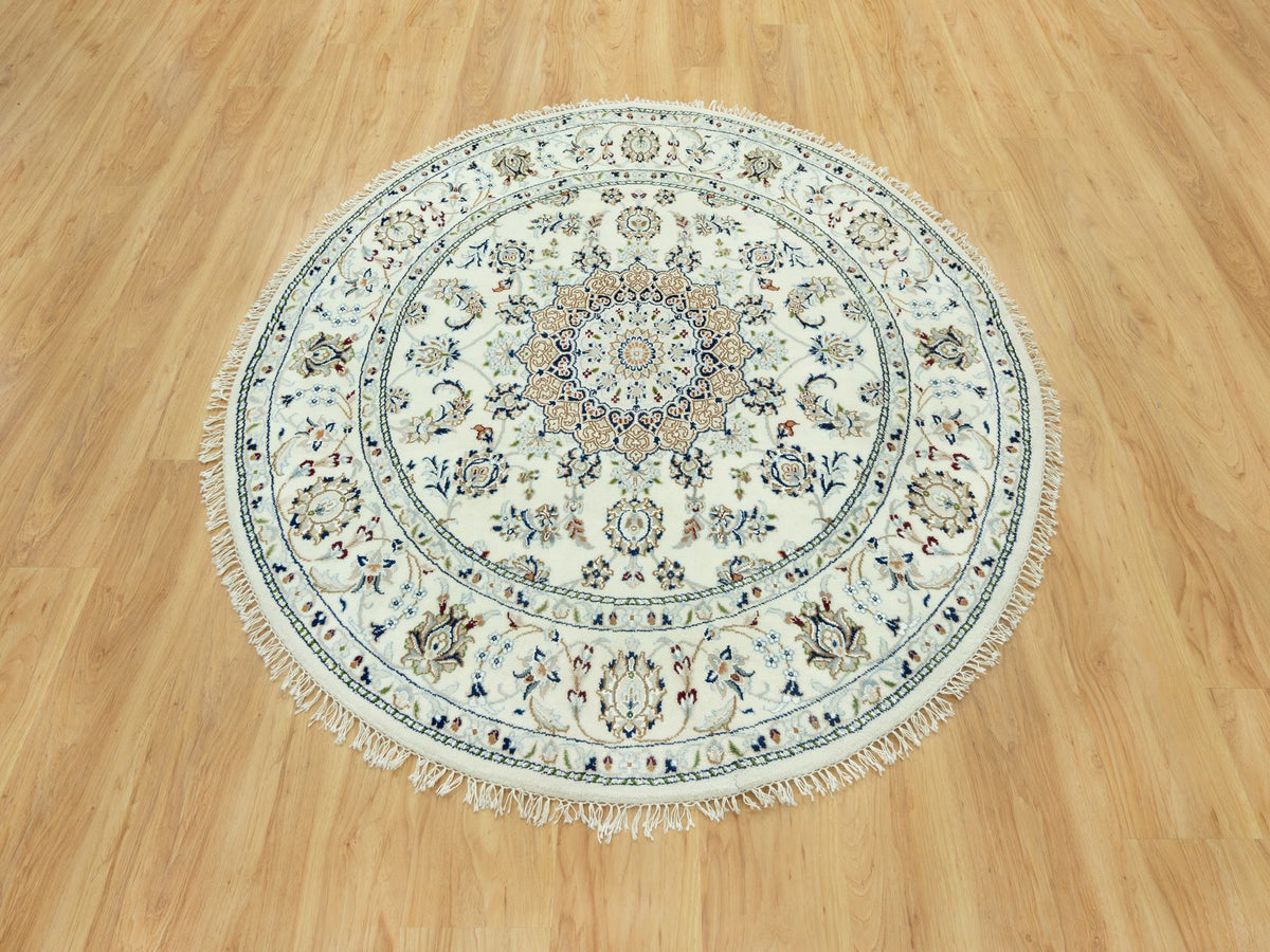 Nain Traditional hand-knotted wool rug in Ivory, 5'0" x 5'0", SKU O090617
