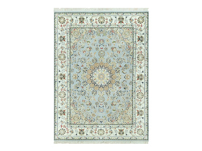 Blue 4'11" x 6'9" Fine Oriental Hand knotted Wool Rug - Sku: O090620