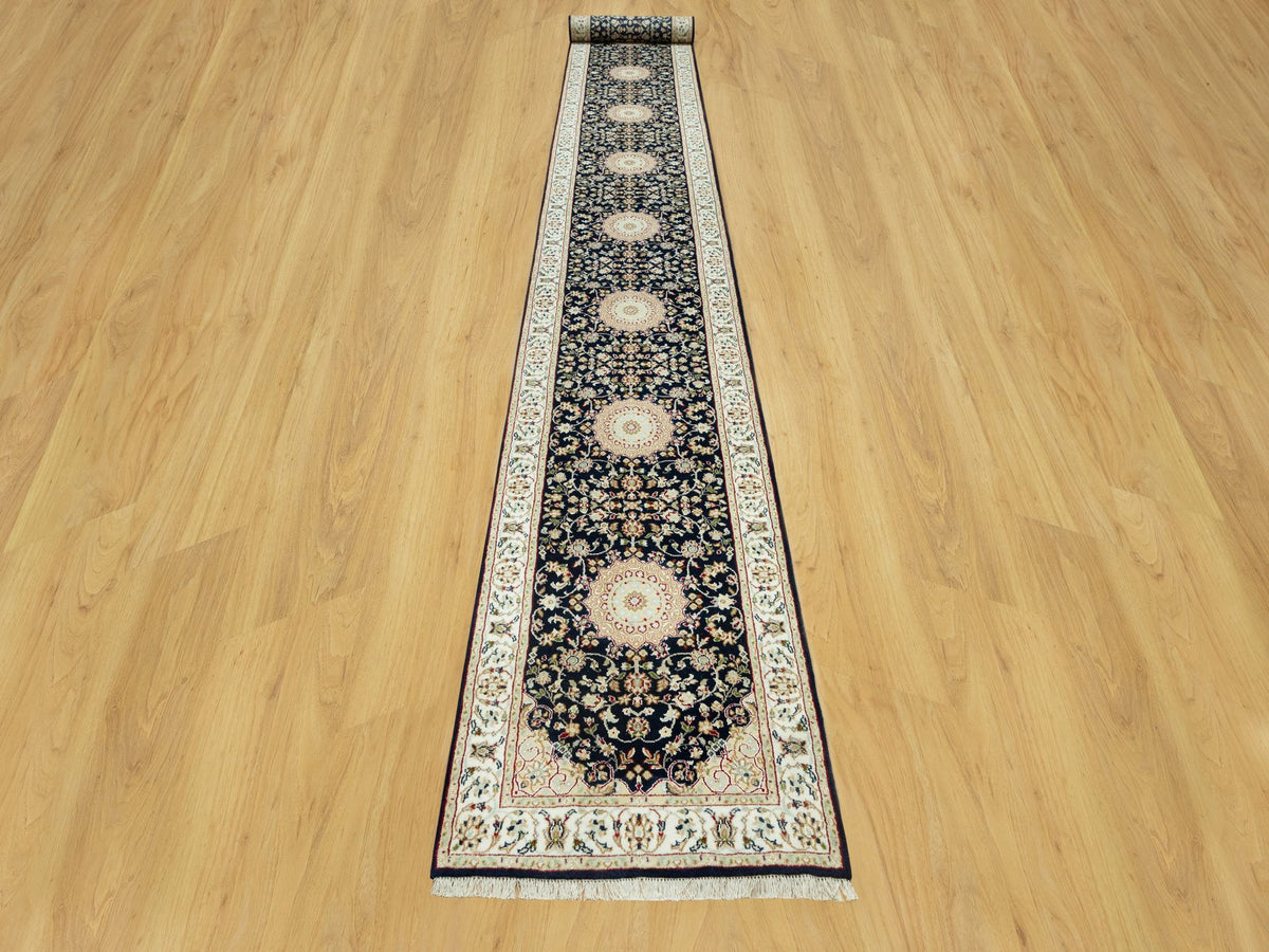 Nain Traditional hand-knotted wool runner in Blue, 2'5" x 20'1", SKU O090627