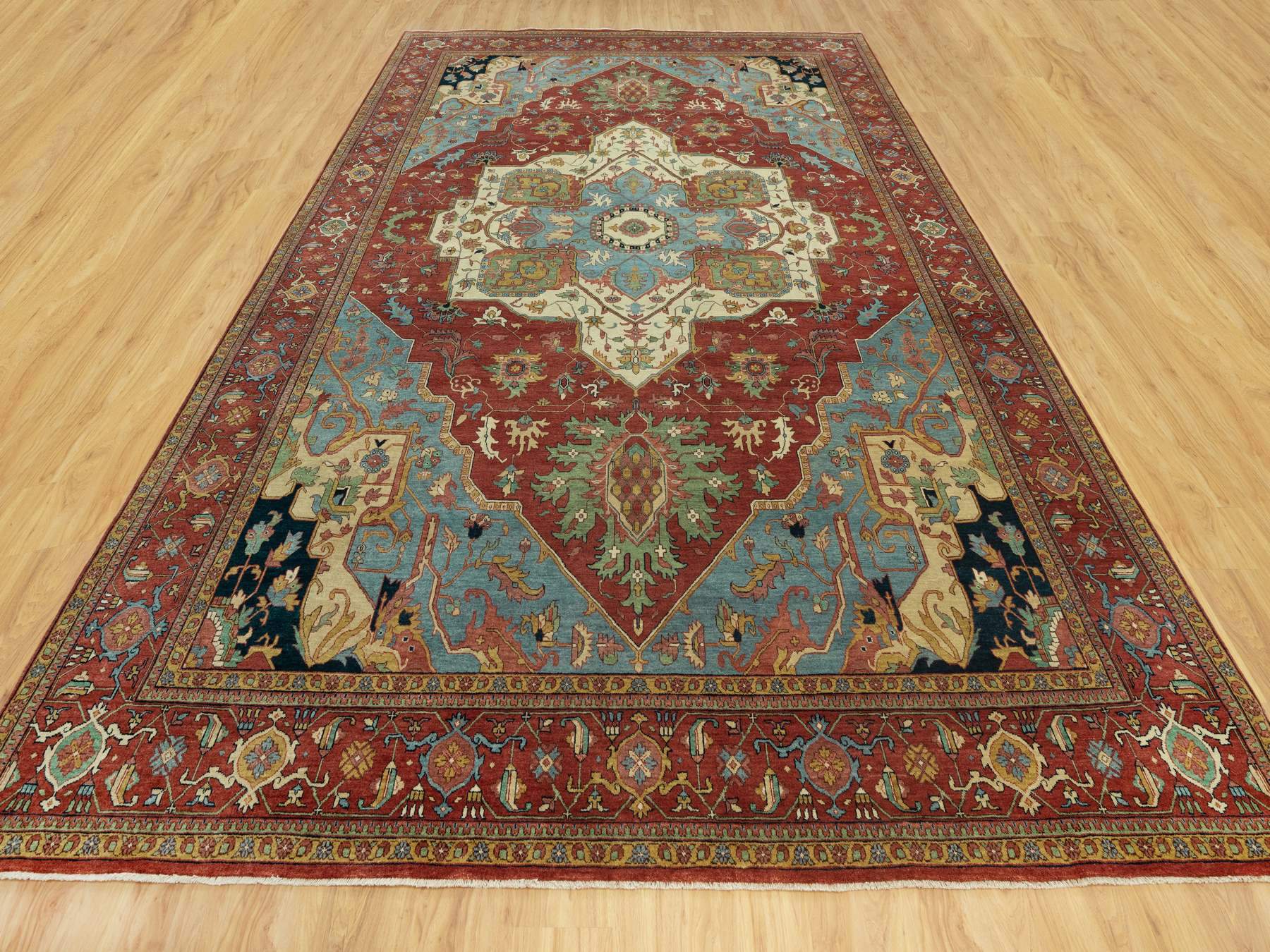 Red 10'0" x 14'0" Heriz Hand knotted Wool Rug - Sku: O090636
