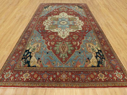 Red 10'0" x 14'0" Heriz Hand knotted Wool Rug - Sku: O090636