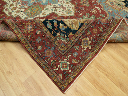 Red 10'0" x 14'0" Heriz Hand knotted Wool Rug - Sku: O090636