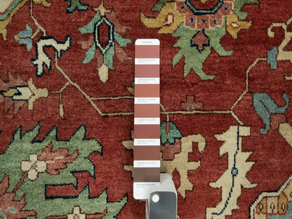 Red 10'0" x 14'0" Heriz Hand knotted Wool Rug - Sku: O090636