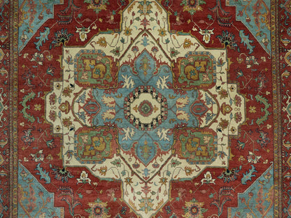 Red 10'0" x 14'0" Heriz Hand knotted Wool Rug - Sku: O090636
