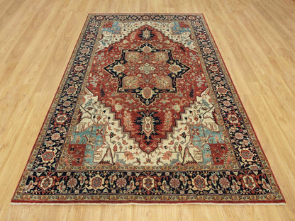 Red 6'0" x 9'1" Traditional Hand knotted Wool Rug - Sku: O090643