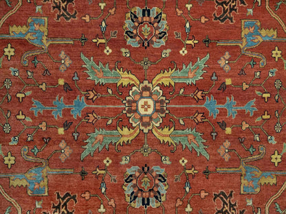 Red 8'10" x 12'0" Traditional Hand knotted Wool Rug - Sku: O090658