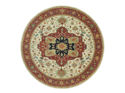 Ivory 14'0" x 14'0" Heriz Hand knotted Wool Rug - Sku: O090661