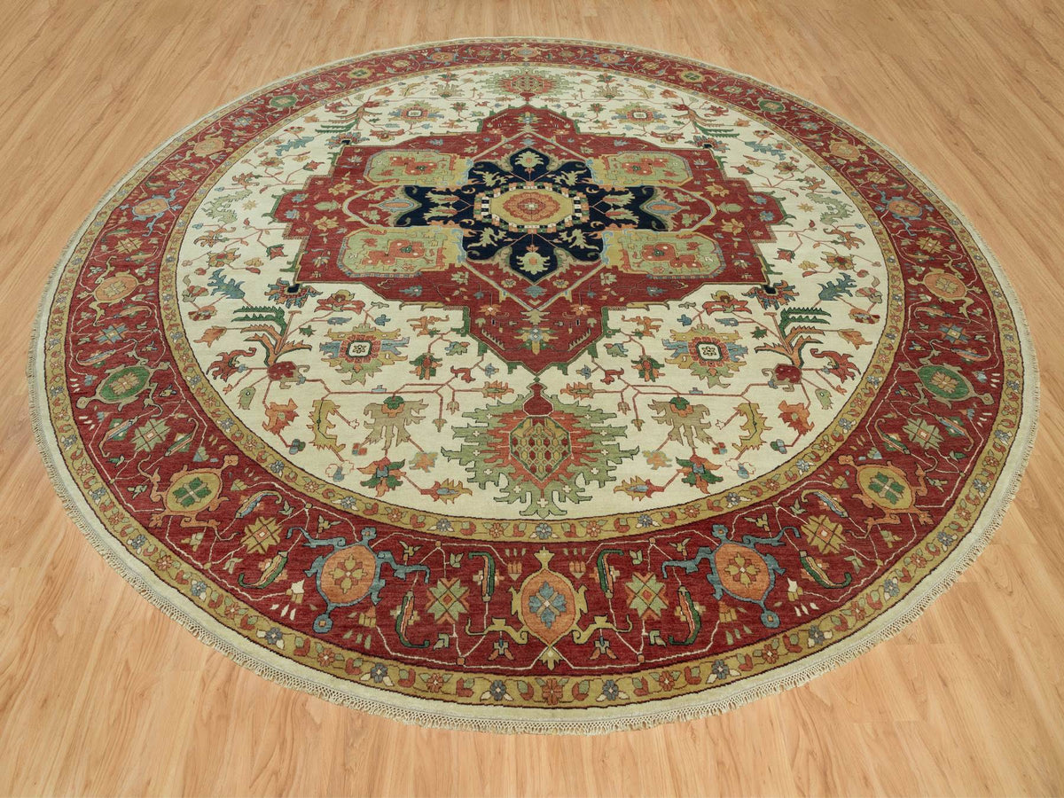 Heriz Traditional hand-knotted wool rug in Ivory, 14'0" x 14'0", SKU O090661
