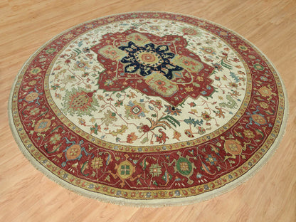 Ivory 14'0" x 14'0" Heriz Hand knotted Wool Rug - Sku: O090661