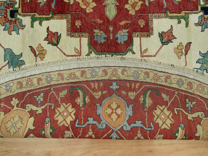 Ivory 14'0" x 14'0" Heriz Hand knotted Wool Rug - Sku: O090661