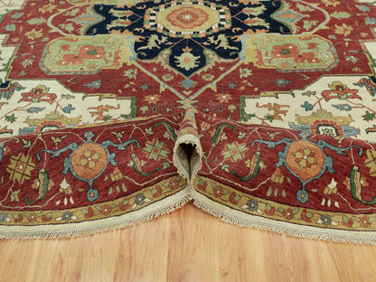 Ivory 14'0" x 14'0" Heriz Hand knotted Wool Rug - Sku: O090661