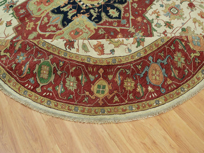 Ivory 14'0" x 14'0" Heriz Hand knotted Wool Rug - Sku: O090661