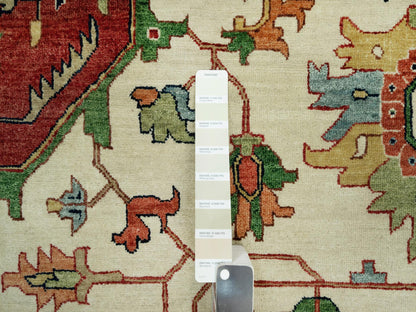 Ivory 14'0" x 14'0" Heriz Hand knotted Wool Rug - Sku: O090661