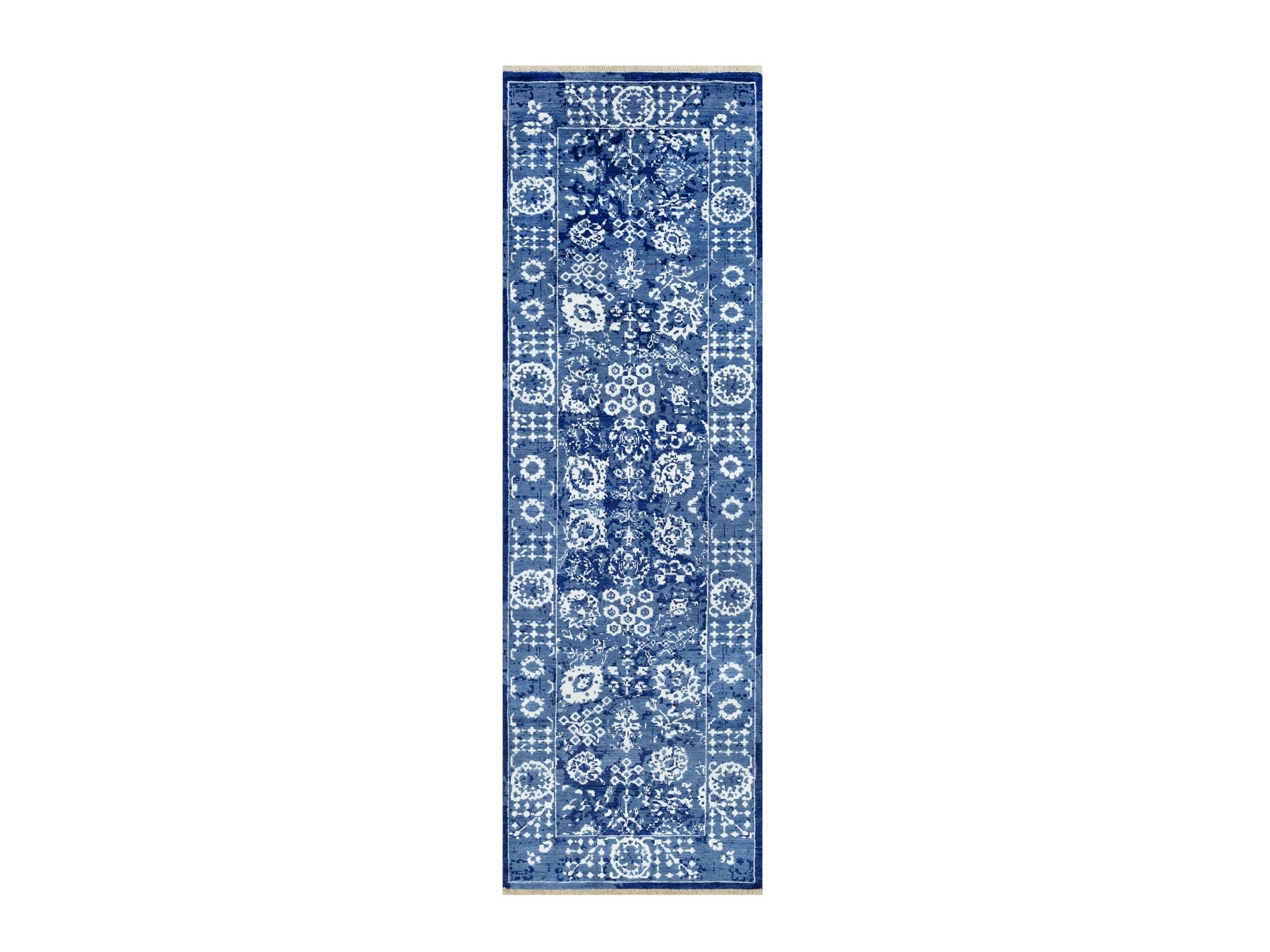 Tabriz Transitional hand-knotted wool/silk runner in Blue, 2'6" x 8'0", SKU O090666