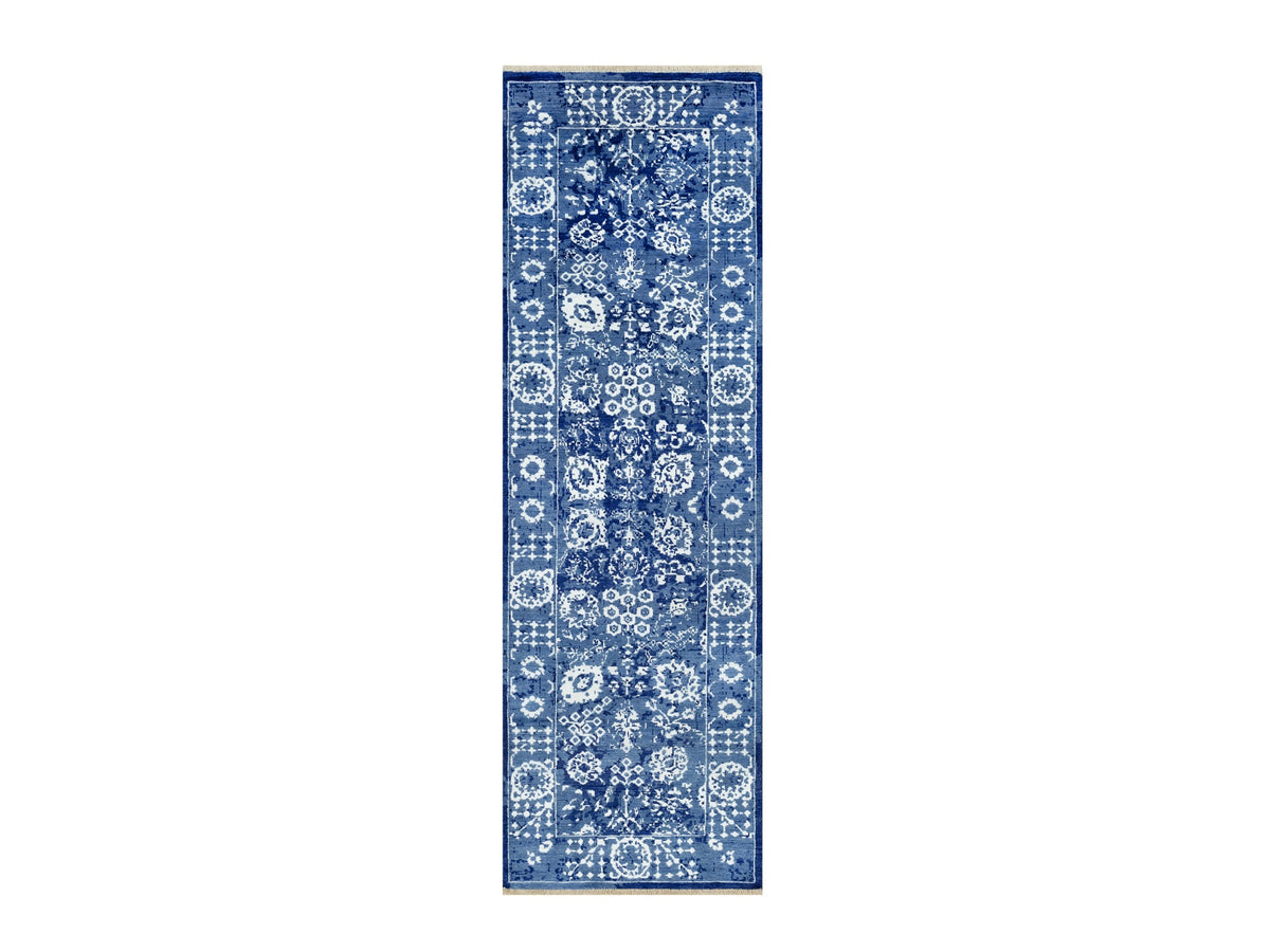 Tabriz Transitional hand-knotted wool/silk runner in Blue, 2'6" x 8'0", SKU O090666