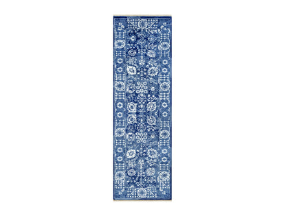 Tabriz Transitional hand-knotted wool/silk runner in Blue, 2'6" x 8'0", SKU O090666