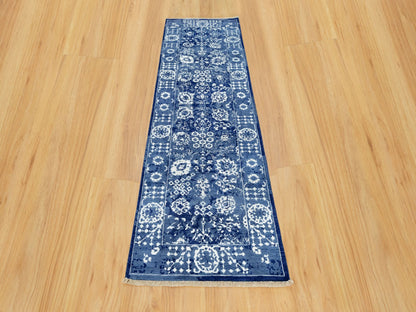 Tabriz Transitional hand-knotted wool/silk runner in Blue, 2'6" x 8'0", SKU O090666