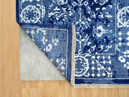 Tabriz Transitional hand-knotted wool/silk runner in Blue, 2'6" x 8'0", SKU O090666