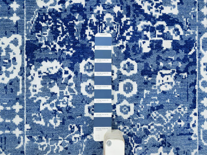 Tabriz Transitional hand-knotted wool/silk runner in Blue, 2'6" x 8'0", SKU O090666