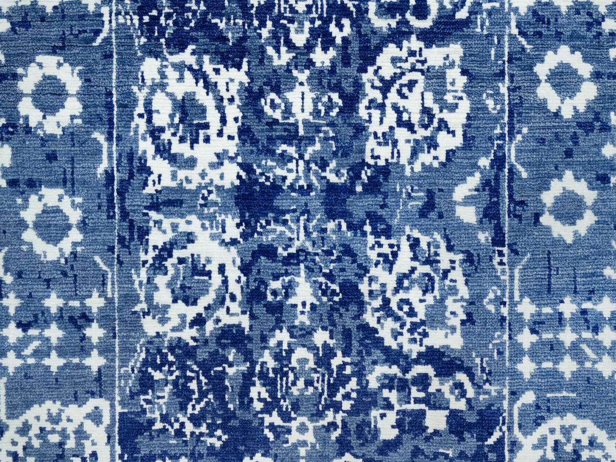 Tabriz Transitional hand-knotted wool/silk runner in Blue, 2'6" x 8'0", SKU O090666