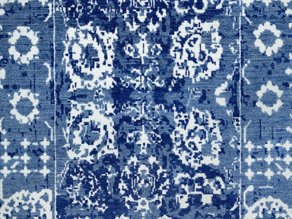 Tabriz Transitional hand-knotted wool/silk runner in Blue, 2'6" x 8'0", SKU O090666