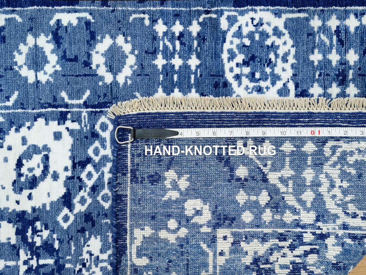 Tabriz Transitional hand-knotted wool/silk runner in Blue, 2'6" x 8'0", SKU O090666