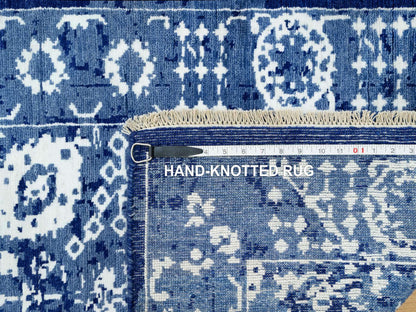 Tabriz Transitional hand-knotted wool/silk runner in Blue, 2'6" x 8'0", SKU O090666