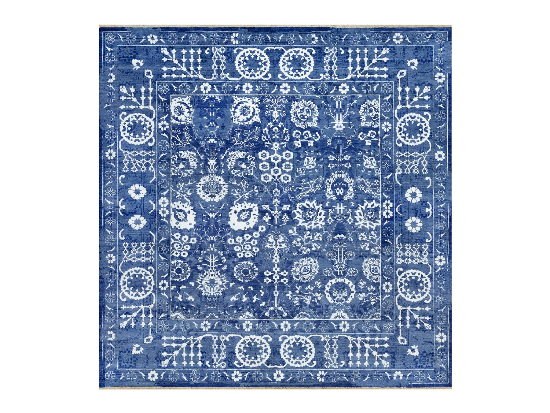 Tabriz Transitional hand-knotted wool/silk rug in Blue, 10'0" x 10'0", SKU O090669