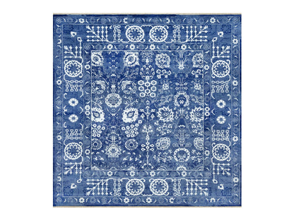 Tabriz Transitional hand-knotted wool/silk rug in Blue, 10'0" x 10'0", SKU O090669