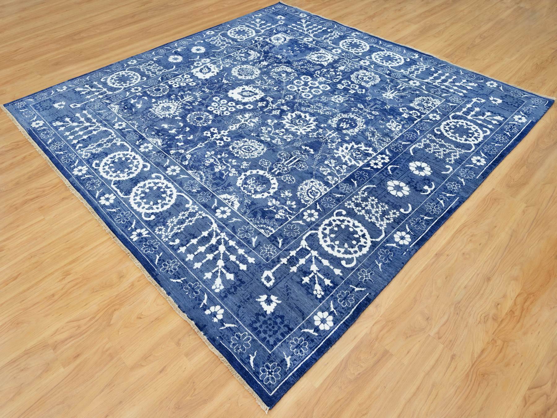 Tabriz Transitional hand-knotted wool/silk rug in Blue, 10'0" x 10'0", SKU O090669
